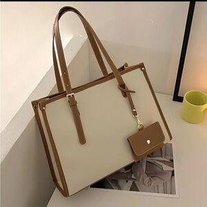 Brand new cream tan tote bag spacious medium large shoulder purse 14 x 10 x 4 in